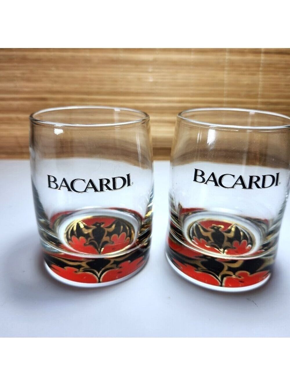 Bacardi Rum Glass Bacardi Bat logo Lot of 2 Weighted lo-ball Collectable10oz